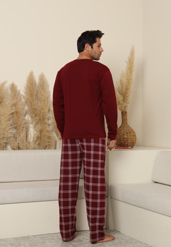 Pijama Barbati ,Maneca si Pantaloni Lungi,Culoare Bordo cu Alb,Engros